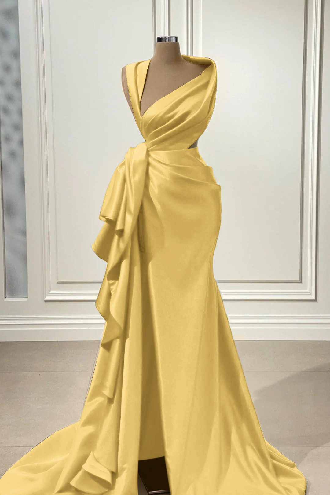 Elegant Red Charmeuse Sleeveless Long Prom Dress With High Slit