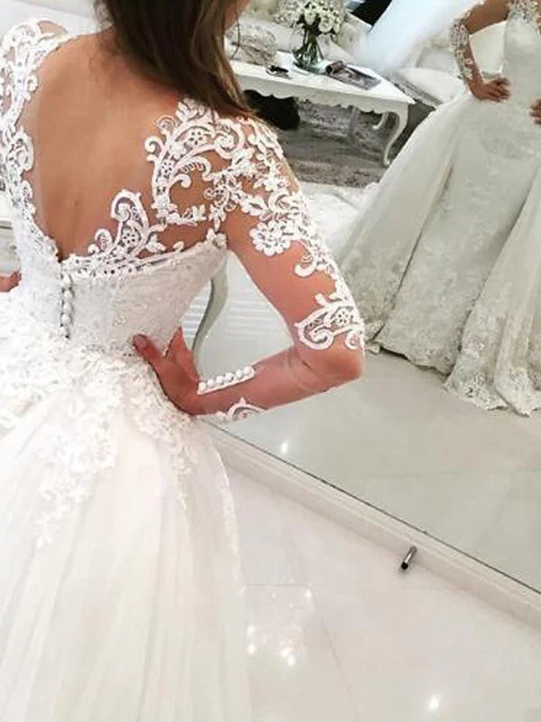 Bmbridal Long Sleeves Lace Bridal Gown Overskirt V-Neck Long-BMbridal