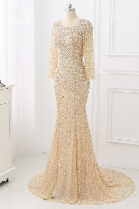 BMbridal Sparkly Sequined Jewel Mermaid Prom Dresses with Long Sleeves Online
