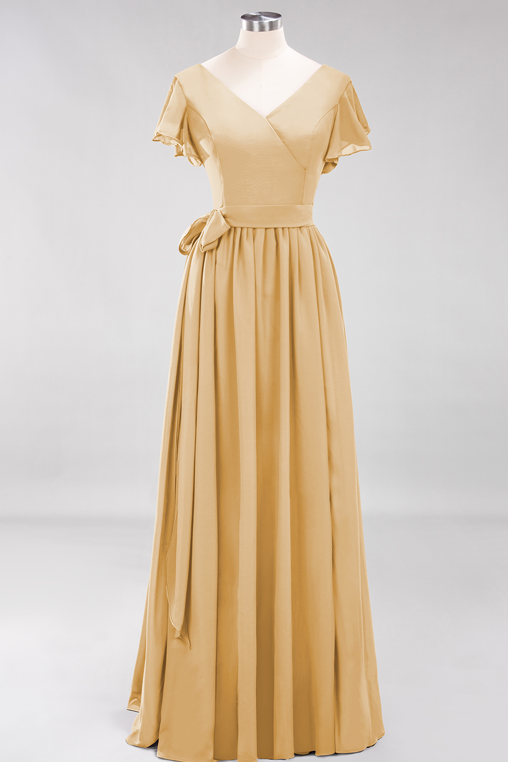 BMbridal Burgundy V-Neck Long Bridesmaid Dress With Short-Sleeves-BMbridal
