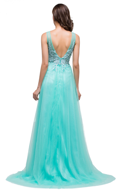 BMbridal A-line Court Train Tulle Evening Dress with Appliques