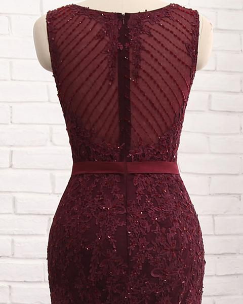 BMbridal Gorgeous Burgundy Mermaid Prom Dress With Lace Appliques Online