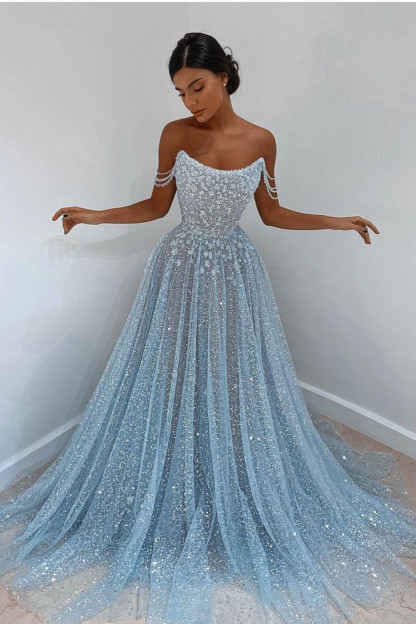 Bmbridal Bling Bling Sequins Prom Dress Long Strapless
