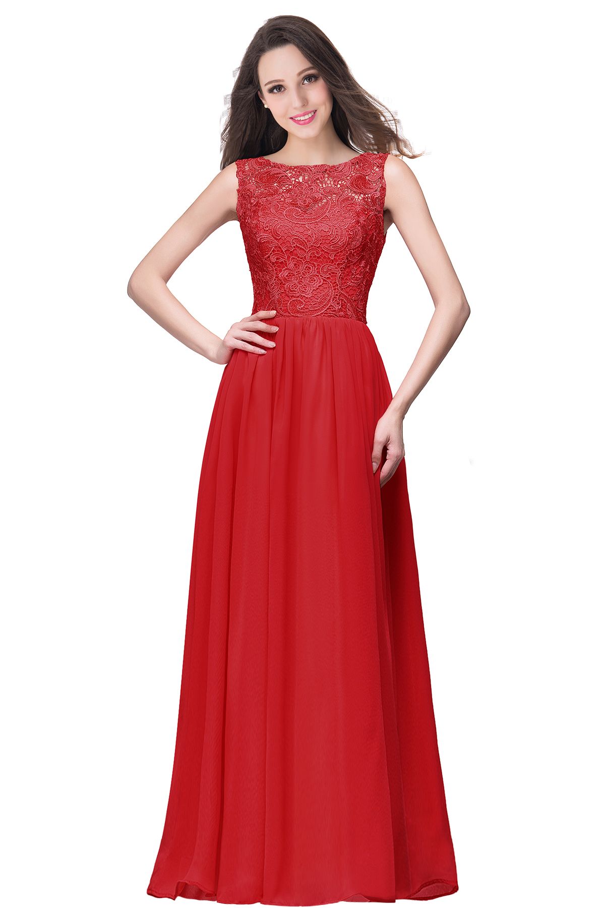 BMbridal Affordable A-line Chiffon Crew Lace Navy Long Bridesmaid Dresses In Stock