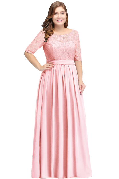 BMbridal Half-Sleeve Lace Long Chiffon Evening Dress