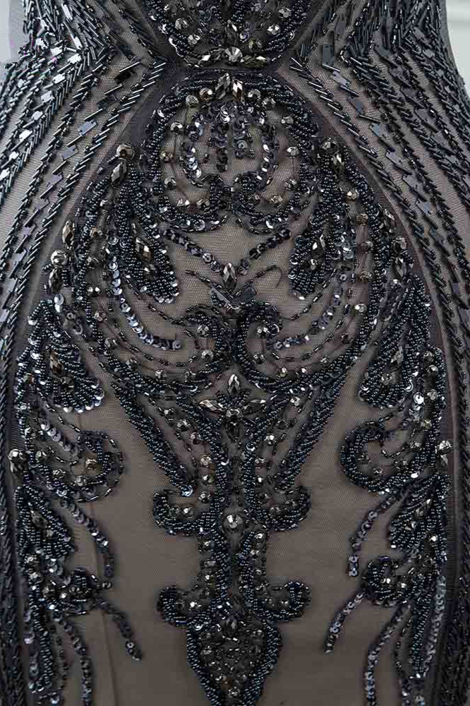 BMbridal Glamorous Jewel Black Mermaid Prom Dresses with Appliques Rhinestones