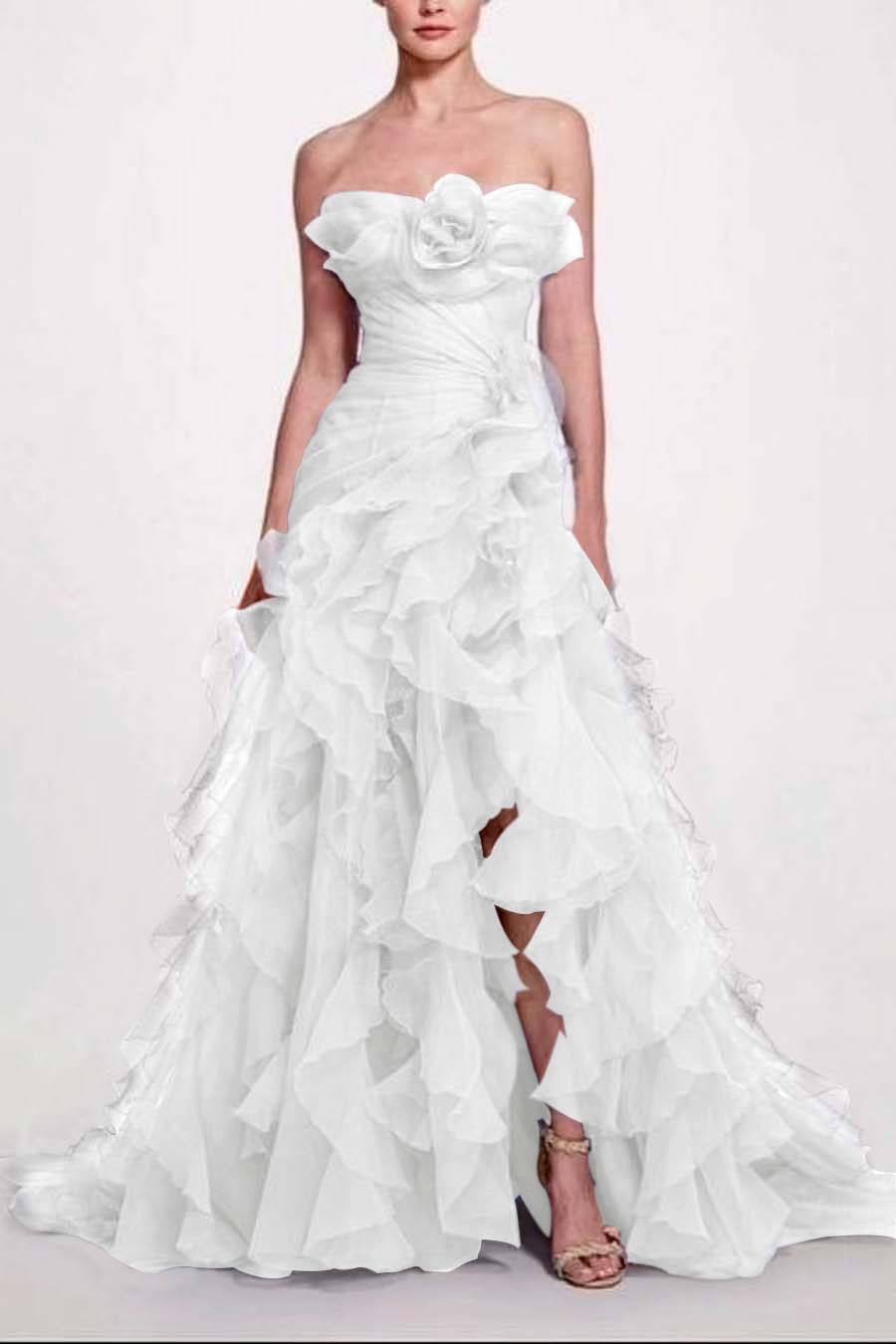 Strapless Sleeveless Long High Split Prom Dress With Pleated