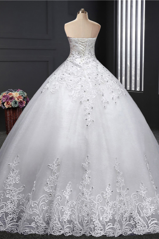 BMbridal Affordable Strapless Sweetheart Ball Gown Wedding Dress Appliques Sleeveless Bridal Gowns with Beadings-BMbridal