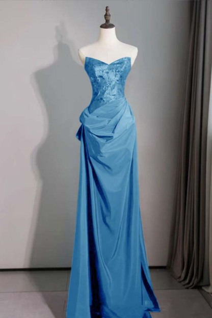 Spaghetti Strap Sleeveless Long Mermaid Prom Dress With Pleated