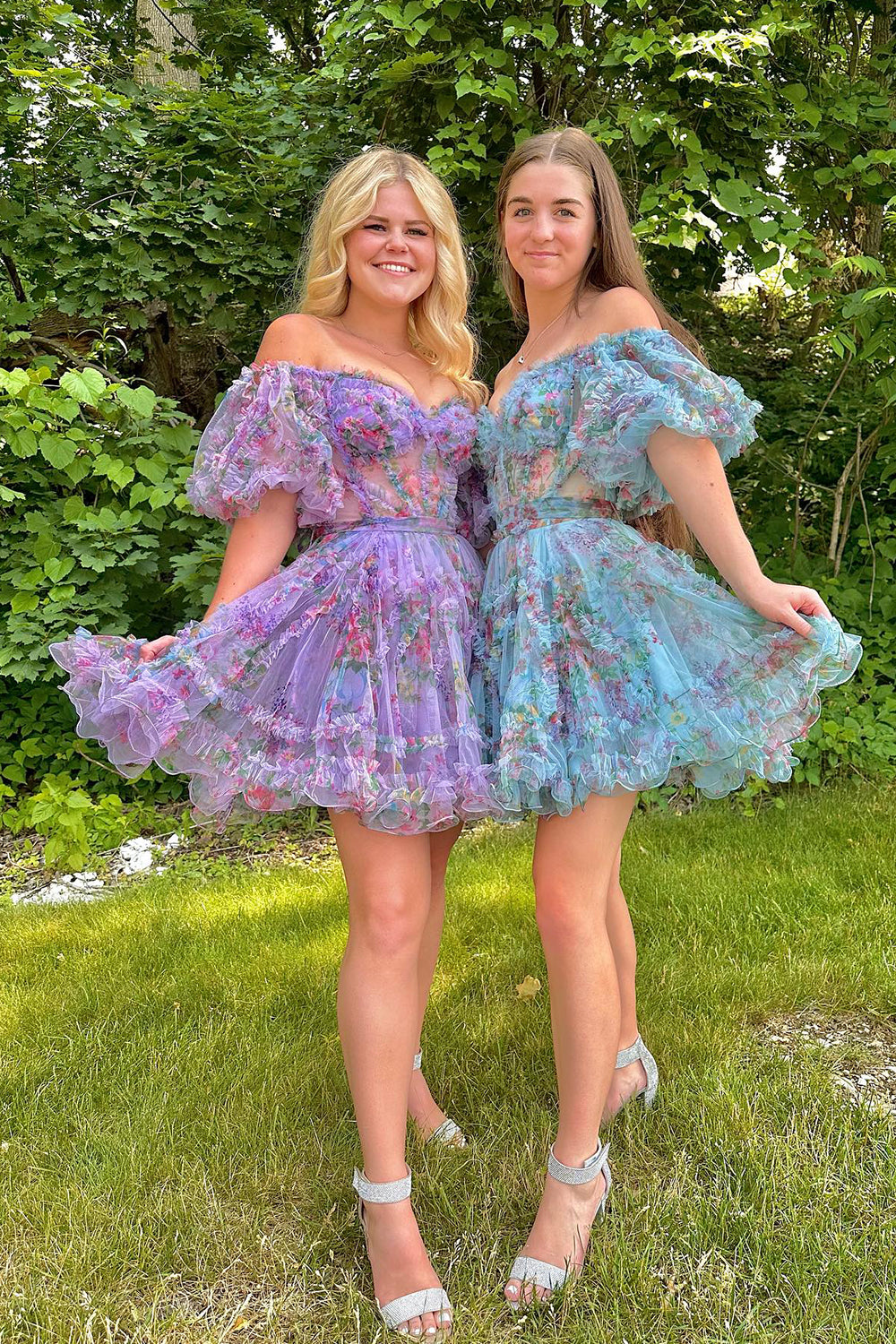 Lavender Floral A-Line Short Homecoming Dress-BMbridal