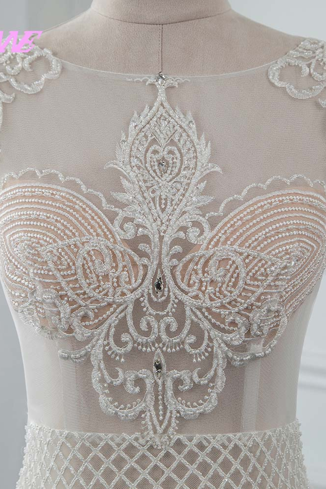 BMbridal Sexy Jewel Sleeveless Chiffon Wedding Dresses See Through Top Bridal Gowns On Sale