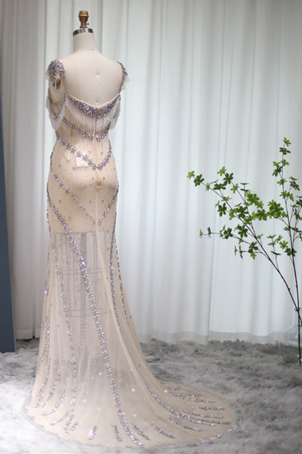 Bmbridal Floor-Length Square Sleeveless A-Line Prom Dresses with Beadings