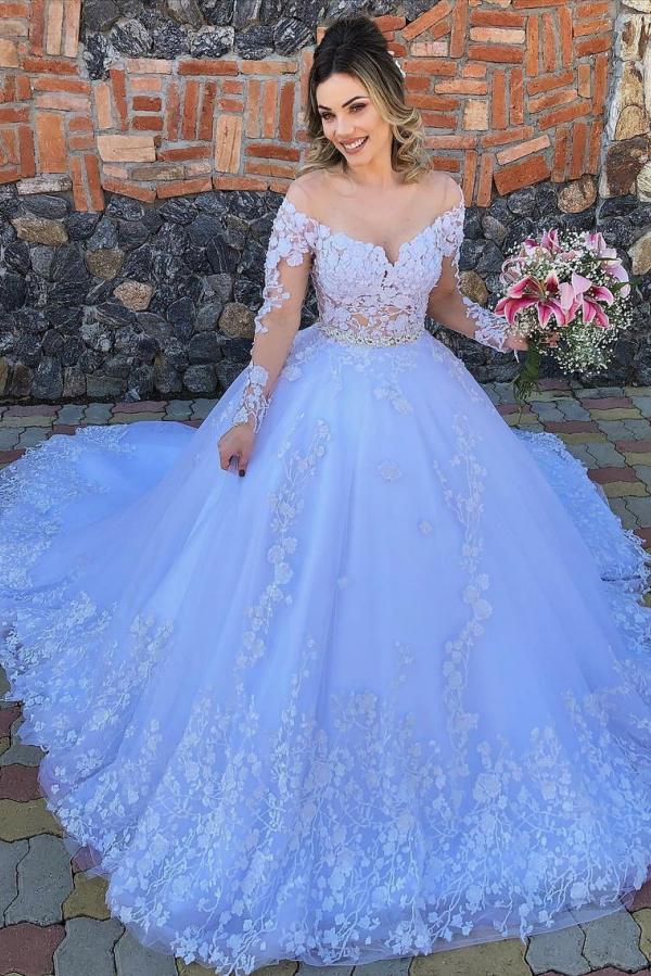 Elegant Off-the-Shoulder Princess Wedding Dress with Sleeves Tulle
