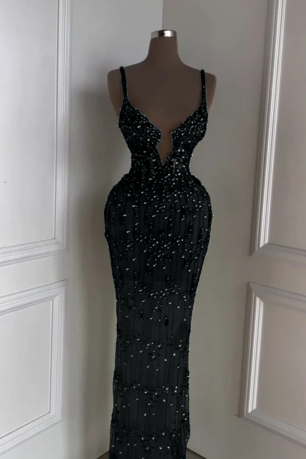 Spaghetti Strap Sleeveless Long Mermaid Prom Dress With Beading