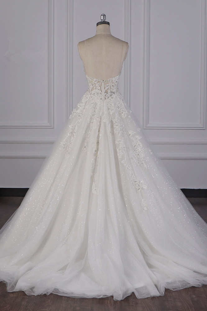 BMbridal Elegant Strapless Tulle Lace Wedding Dress Sweetheart Appliques Sequined Bridal Gowns On Sale-BMbridal