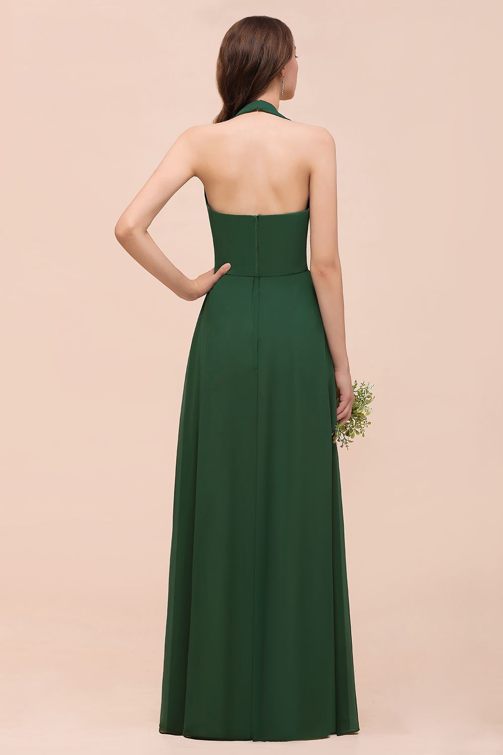 BMbridal Affordable Halter Beading Ruffle Dark Green Bridesmaid Dress With Shawl-BMbridal