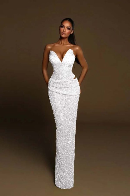 Strapless Sleeveless Long Mermaid Prom Dress With Pleated Beading