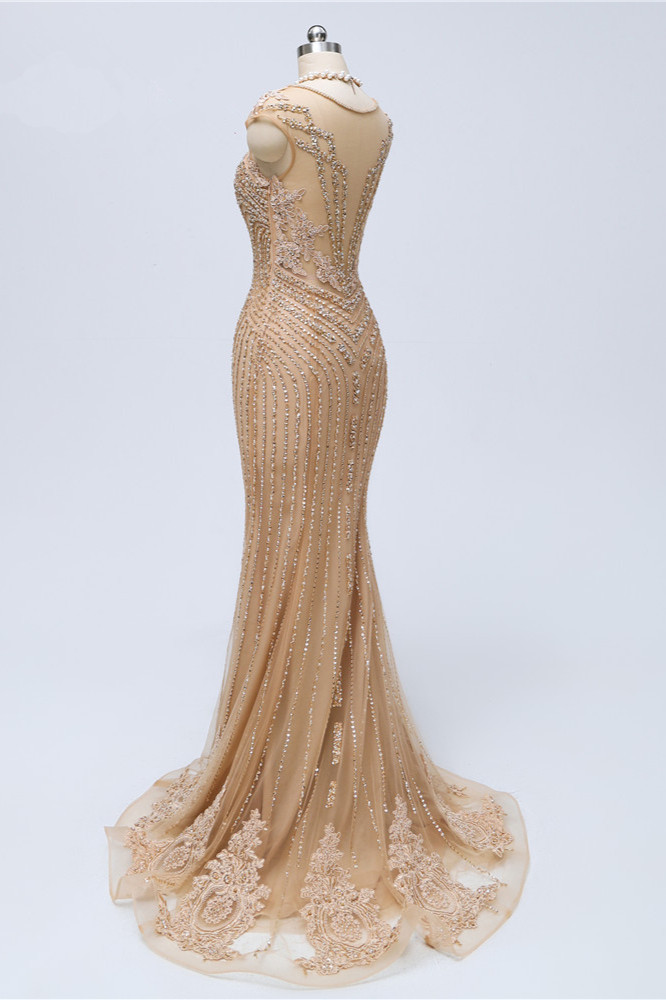 BMbridal Chic V-Neck Sleeveless Mermaid Prom Dresses with Appliques Beadings