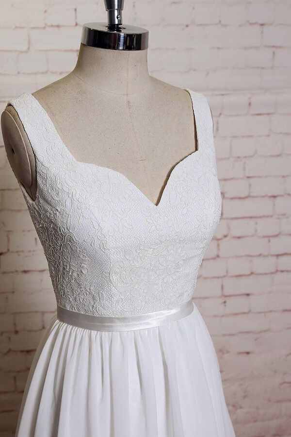 BMbridal Square Neck Lace Chiffon A-line Wedding Dress On Sale-BMbridal