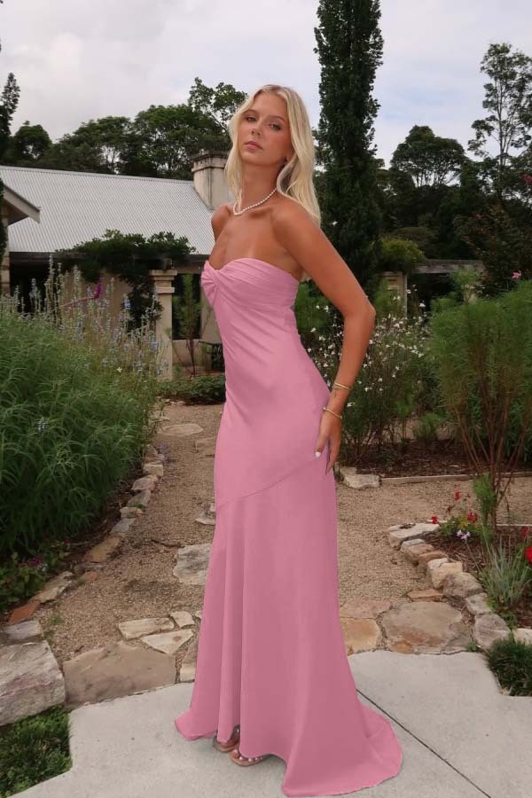Charming Sleeveless Strapless Long Mermaid Prom Dress With Pleated