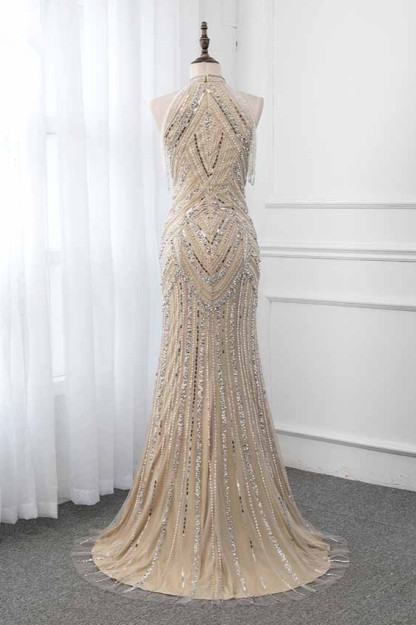 BMbridal Gorgeous High-Neck Sleeveless Mermaid Prom Dresses with Rhinestoes Online