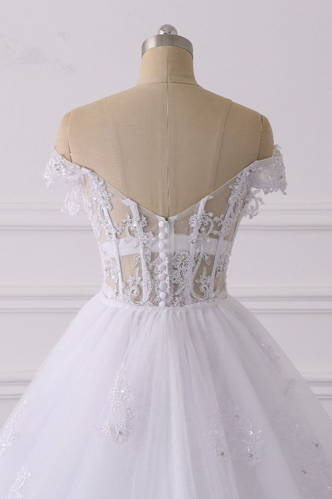 BMbridal Elegant Off-the-Shoulder Tulle Lace Wedding Dress Sweetheart Appliques Beadings Sleeveless Bridal Gowns On Sale-BMbridal