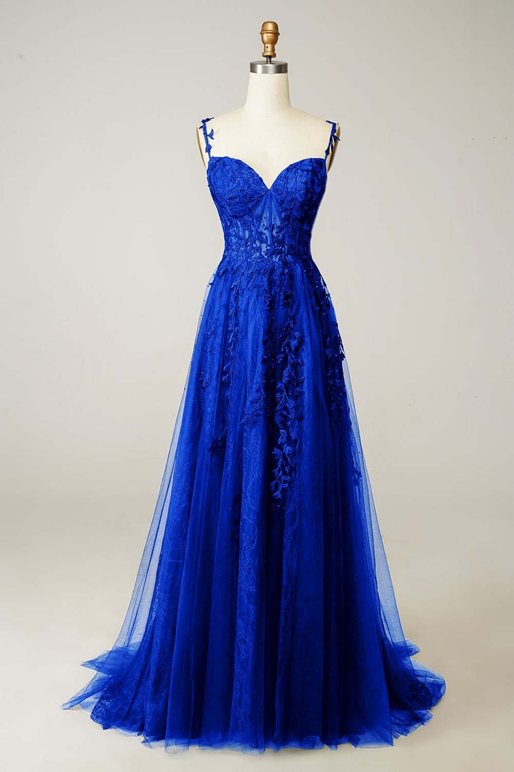 Spaghetti Strap Sweetheart Sleeveless Prom Dress With Appliques