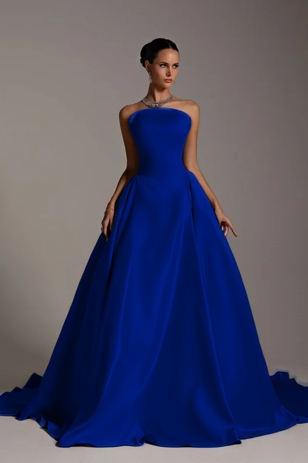 Chic Strapless Sleeveless A Line Long Prom Dress With Pleated