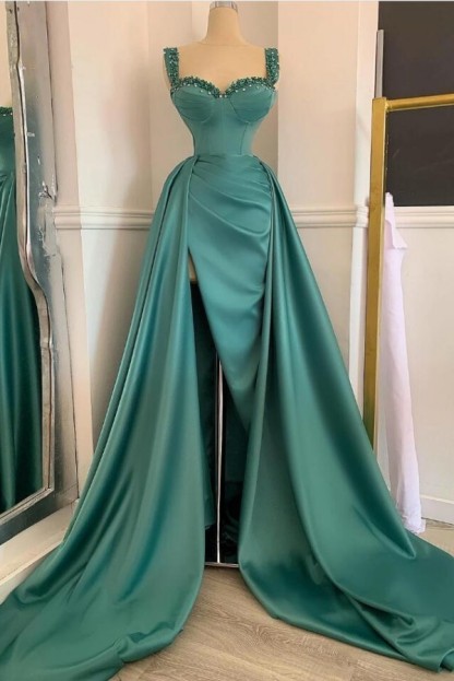 BMbridal Straps Beadings Long Prom Dress With Slit