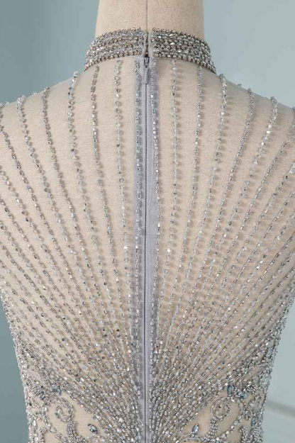 BMbridal Luxury High-Neck Short-Sleeves Mermaid Prom Dresses with Beading Top