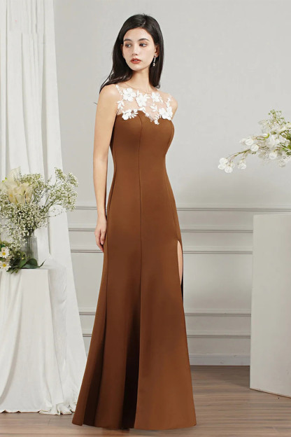 Bmbridal Brown Mermaid Prom Dress Slit Long With Appliques