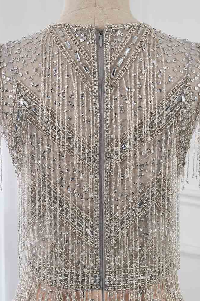 BMbridal Luxury V-Neck Silver Mermaid Prom Dresses with Crystals On Sale