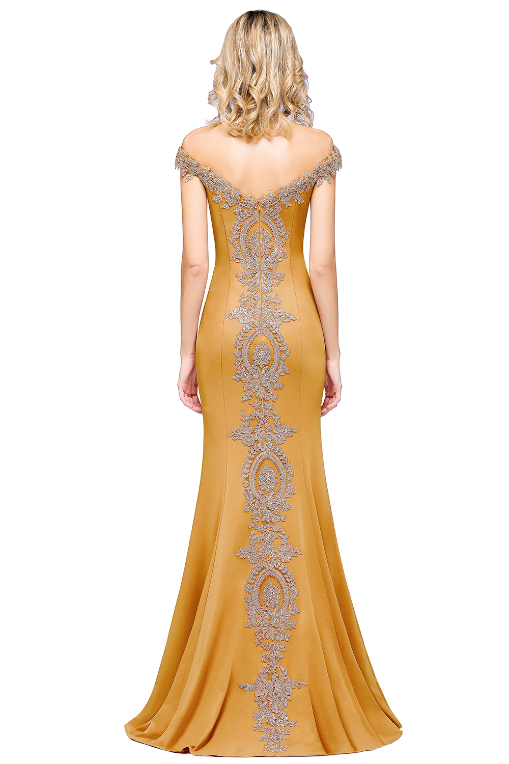 BMbridal Elegant Off-the-Shoulder Mermaid Prom Dress Long With Lace Appliques