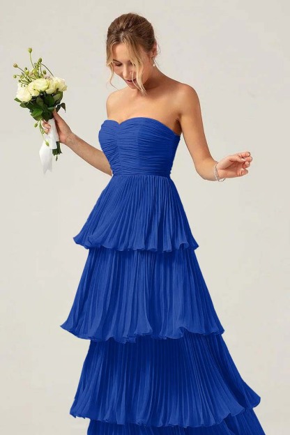 Strapless Sweetheart Sleeveless Long Prom Dress With Ruffles