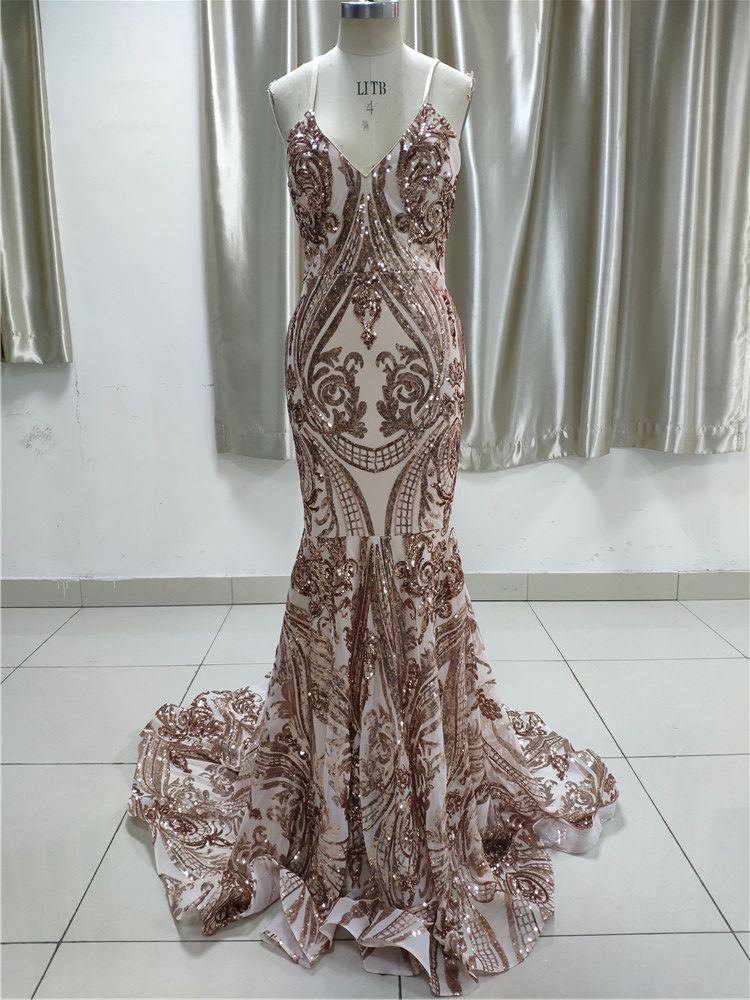 BMbridal Glamorous V Neck Sleevless Affordable Prom Dresses With Appliques Spaghetti Straps