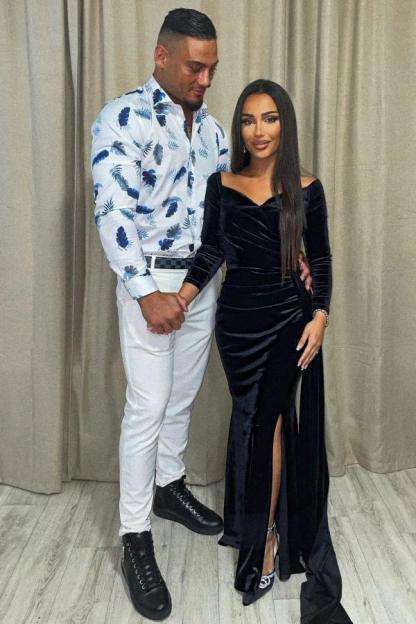 BMbridal Black Long Sleeves Velvet Prom Dresses Mermaid With Slit