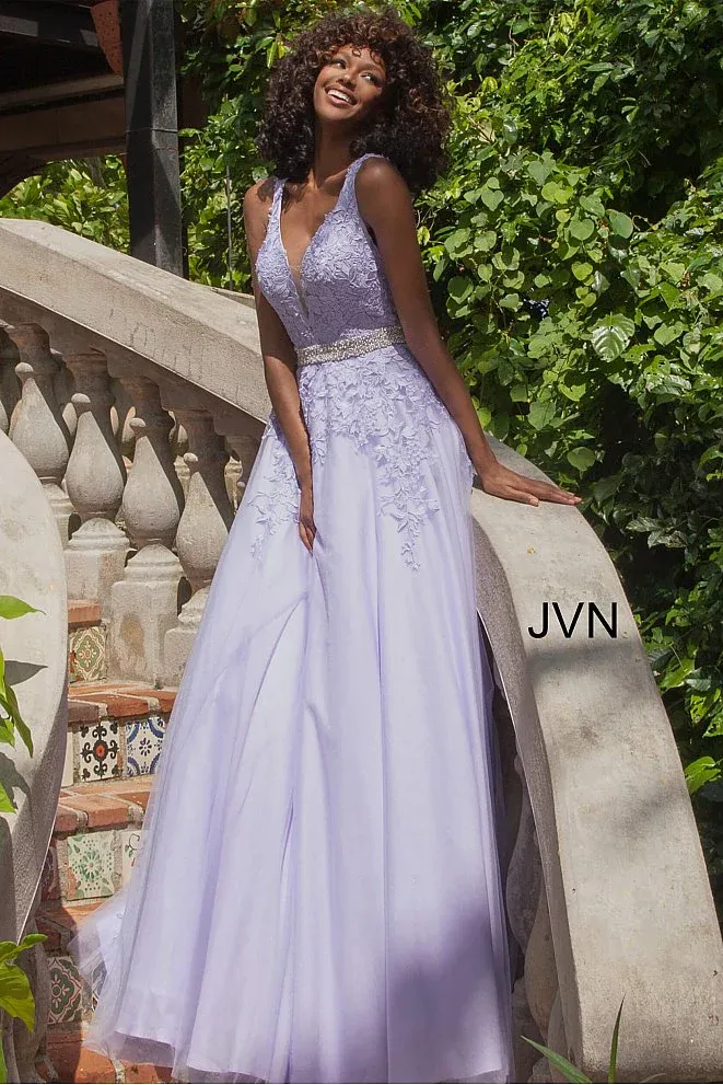 Black V Neck Backless Sleeveless Prom Dress With Applique Beading