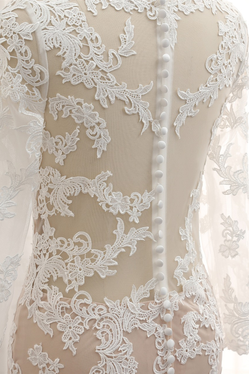 BMbridal Elegant Longsleeves Jewel Mermaid Wedding Dresses Champagne Tulle Bridal Gowns With Appliques On Sale-BMbridal