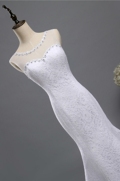 BMbridal Gorgeous Jewel Lace Mermaid Wedding Dress Sleeveless Appliques Bridal Gowns with Rhinestones-BMbridal