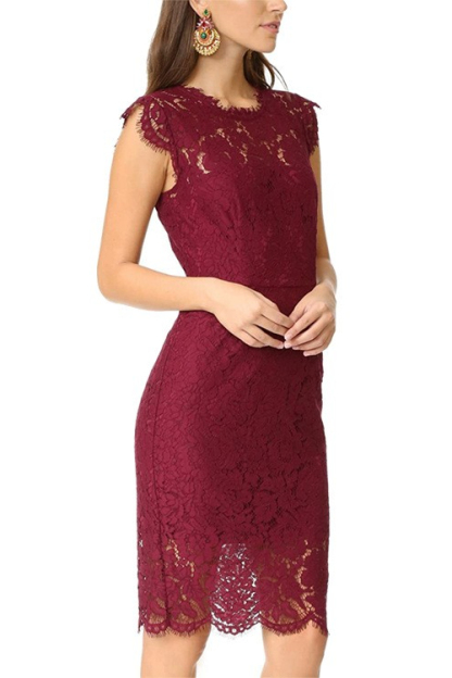 BMbridal Cap Sleeves Lace Mini Sheath Short Party Dress