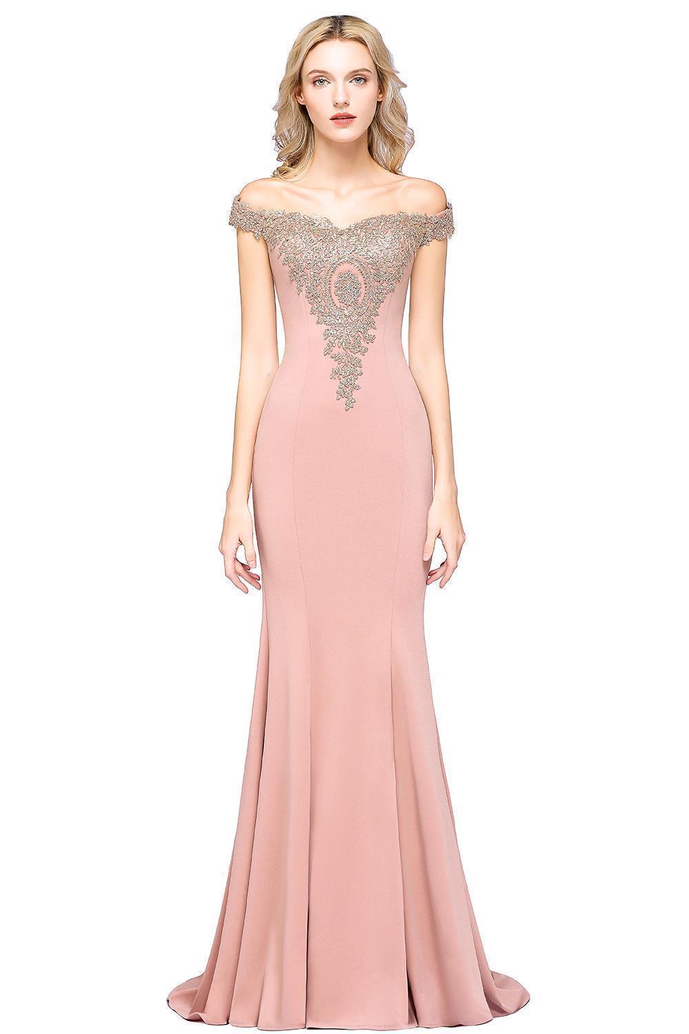 BMbridal Elegant Off-the-Shoulder Mermaid Prom Dress Long With Lace Appliques