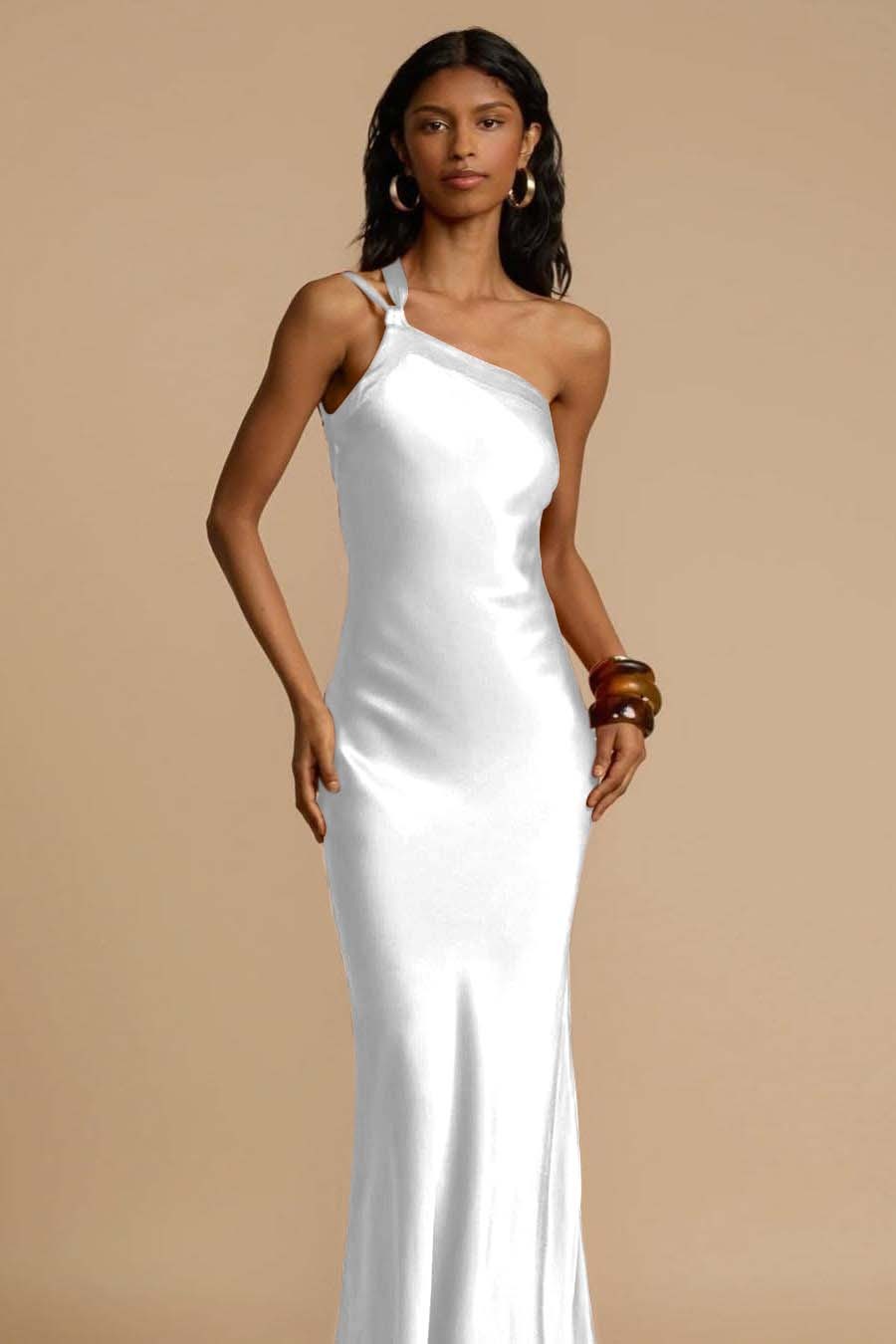 One Shoulder Sleeveless Backless Long Prom Dress With Ruffles