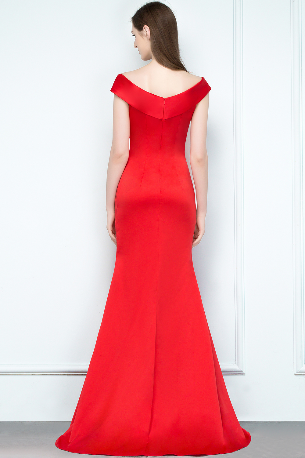 BMbridal Red Off-the-Shoulder Mermaid Prom Dress Long With Split
