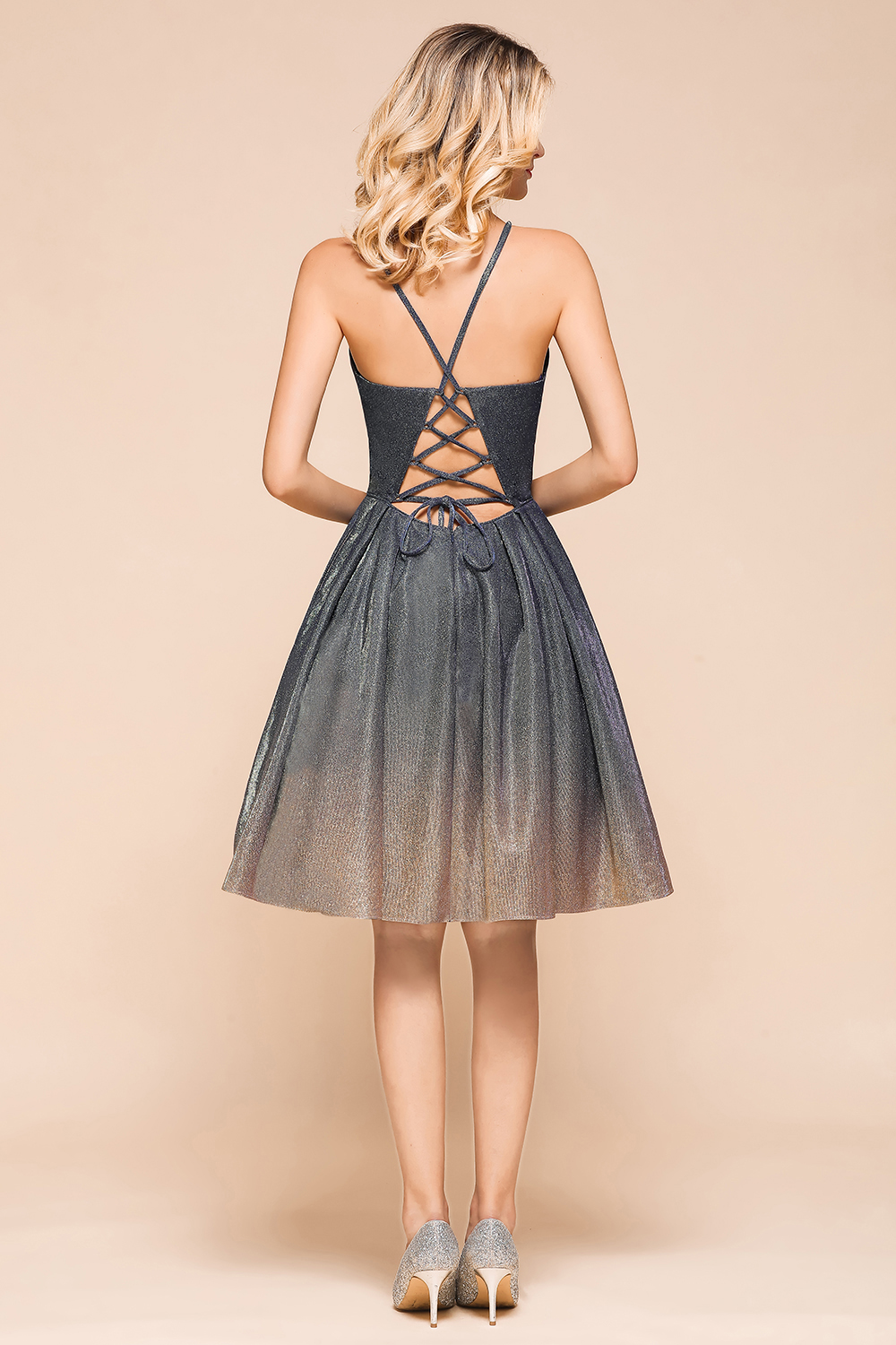 BMbridal Glittering Halter Short Prom Dress Mini Homecoming Dress With Pocket