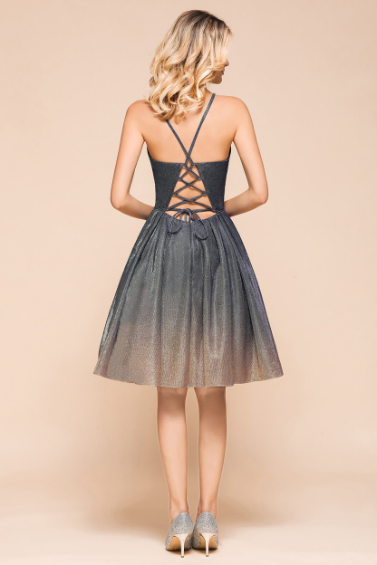 BMbridal Glittering Halter Short Prom Dress Mini Homecoming Dress With Pocket
