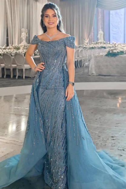 Deluxe Mermaid Off-The-Shoulder Sequined Prom Dresses