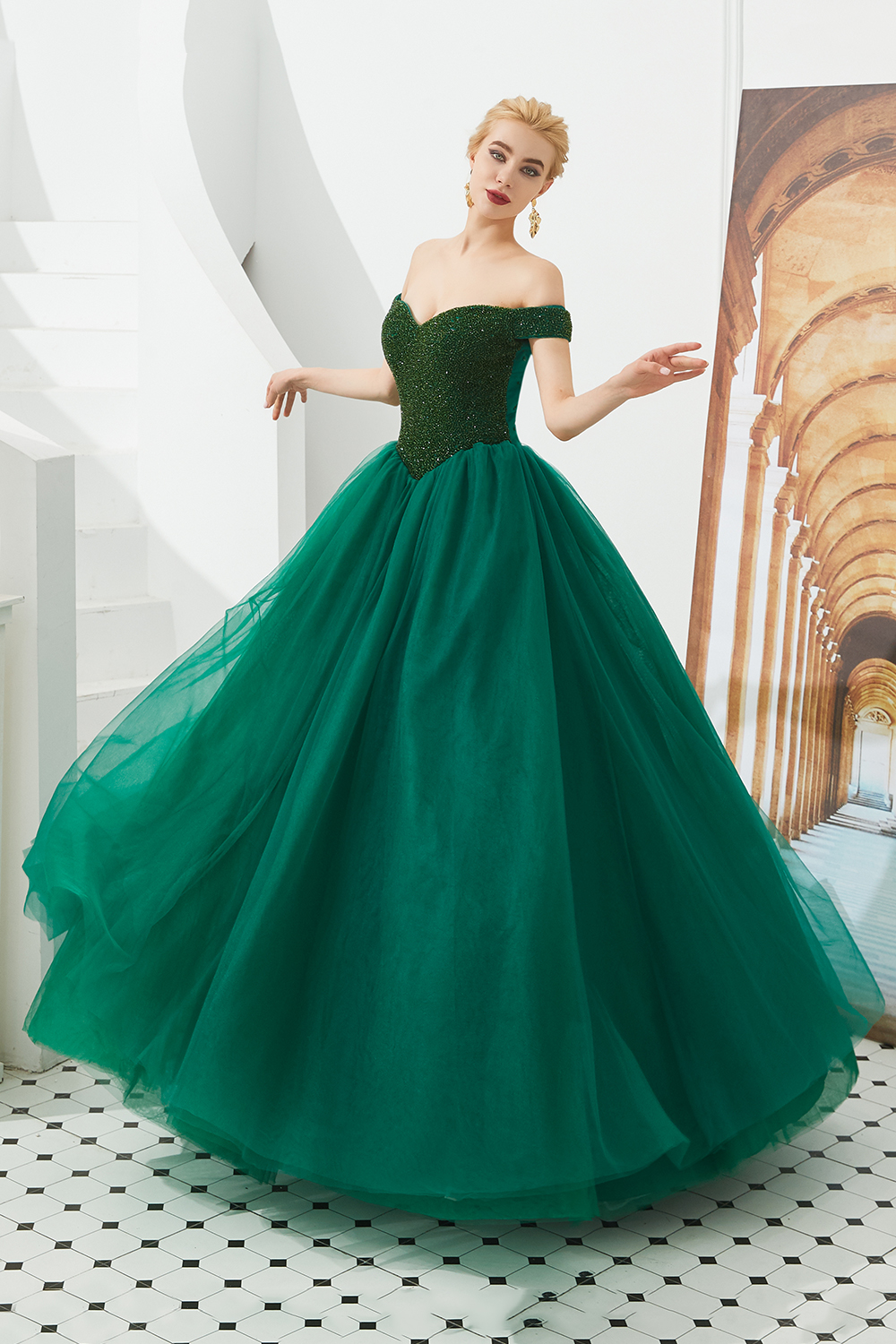 BMbridal Princess Off-the-Shoulder Prom Dress Beadings Sweetheart Ball Gown Evening Gowns