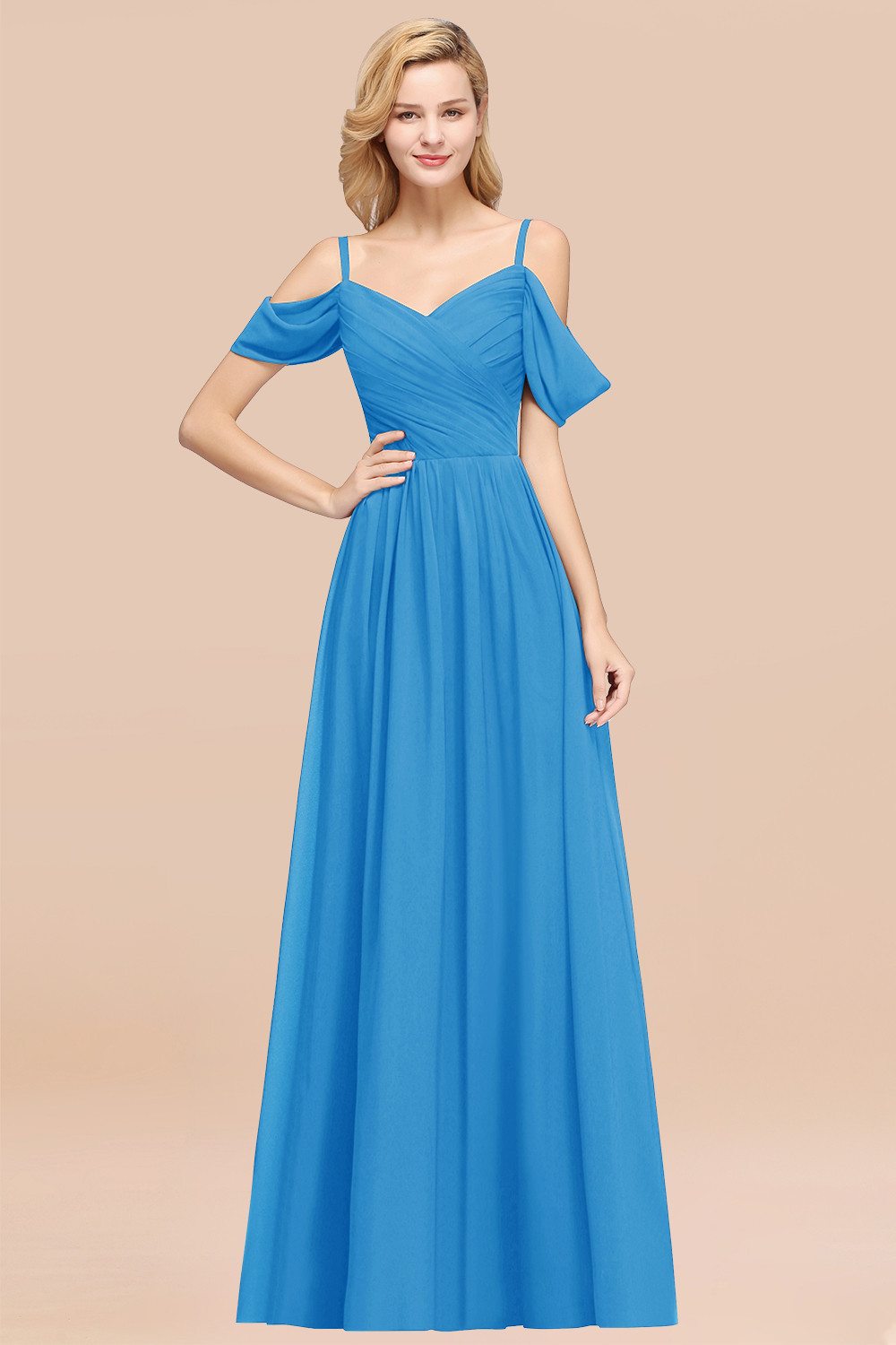 BMbridal Chic Off-the-shoulder Burgundy Bridesmaid Dress with Spaghetti Straps-BMbridal