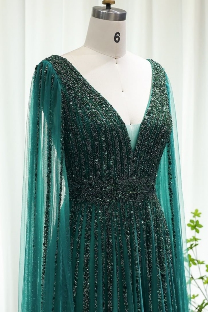 Bmbridal Peacock Tulle V-Neck Sleeveless Floor-Length Prom Dresses with Beadings