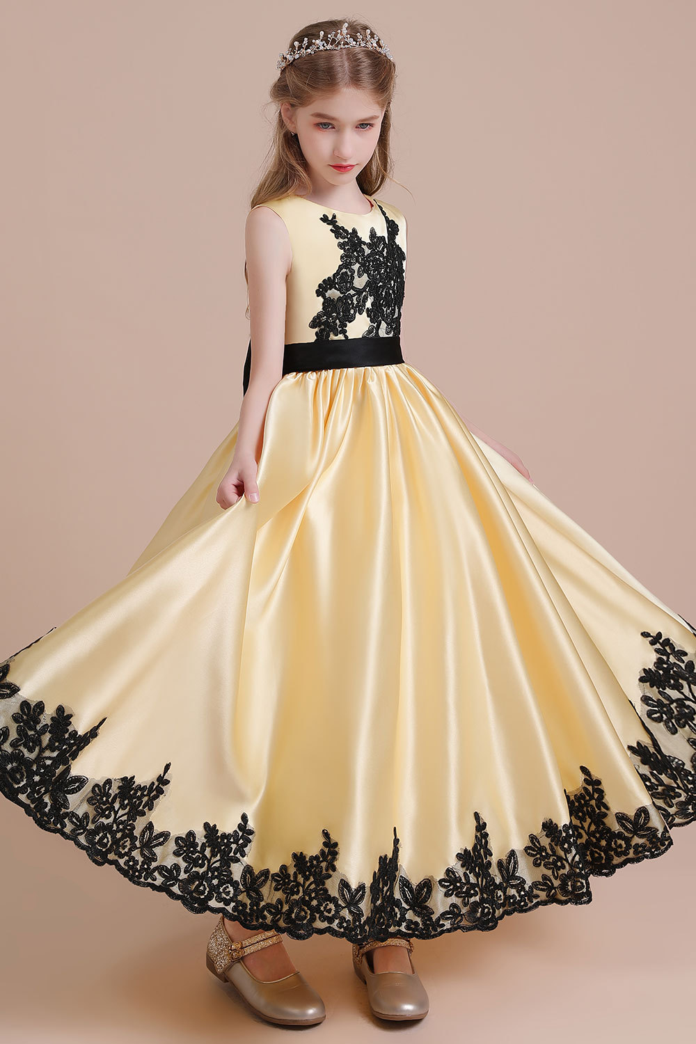 BMbridal A-Line Chic Bow Appliques Satin Flower Girl Dress Online-BMbridal